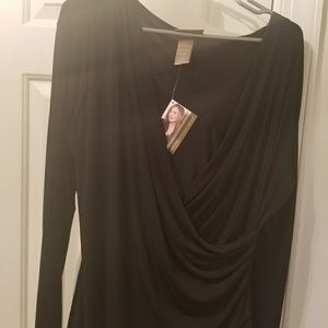 Long Sleeve stretch Black Wrap Blouse